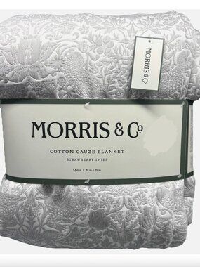 Morris & Co Jacquard Gray Strawberry Thief Queen Blanket Faux Fur Reverse Luxury